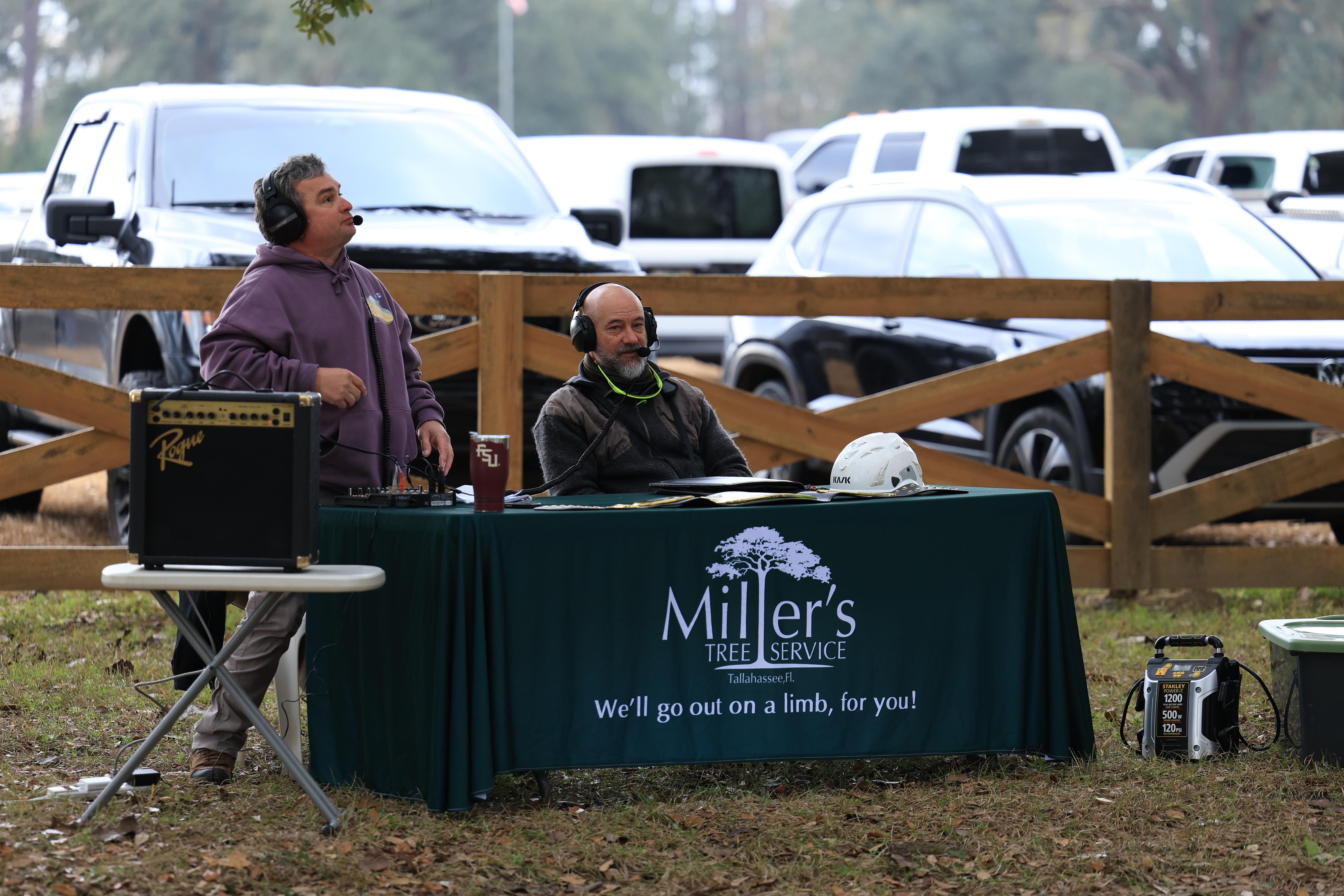 Jerry Raker and Bryan Wilson on the judges' stand at the 2026 climbing competition